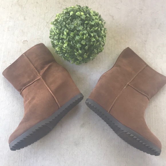 SOLD Sugar Faux Suede Brown Adara Wedge Boots - Picture 3 of 8